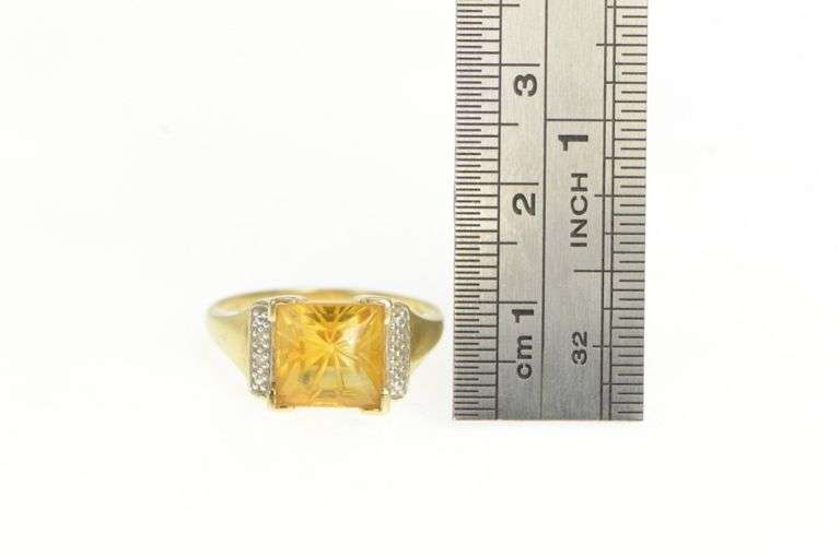 10K Yellow Gold Square Fantasy Cut Citrine Diamond Vintage Ring