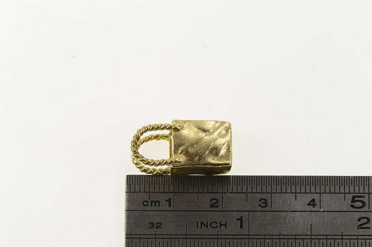 14K Yellow Gold 3D Shopping Gift Bag Fashion Purse Charm/Pendant