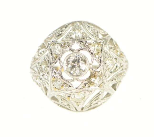 Platinum Art Deco 0.90 Ctw OEC Diamond Filigree Ring