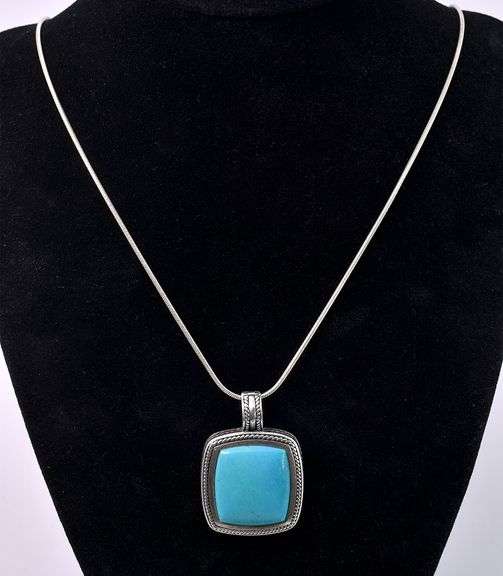 Turquoise Pendant Necklace In Sterling Silver