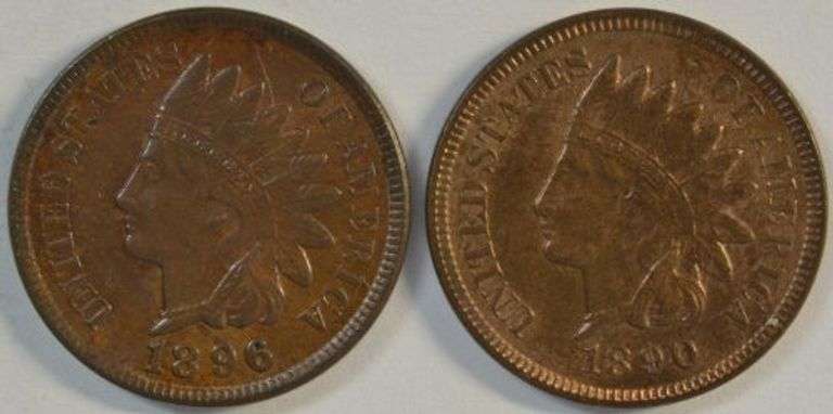 Lovely original Uncirculated 1890 & 1896 Indian Head Cents