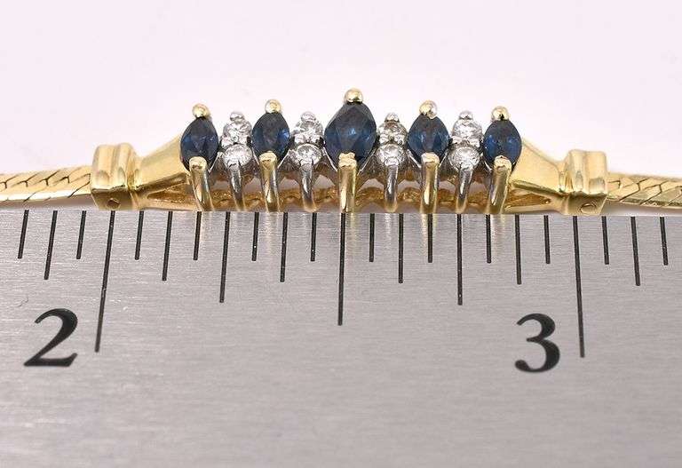 Pleasing Blue Sapphire And Diamond Bracelet In 14K Yellow Gold