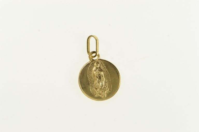14K Yellow Gold High Relief Virgin Mary Christian Faith Charm/Pendant