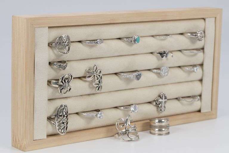 .925 Sterling Silver Curated Ring Set 20 RIng Lot Various Sizes & Styles