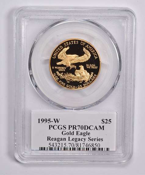 PR70 DCAM 1995-W $25 American Gold Eagle 1/2 Oz Signed Reagan PCGS