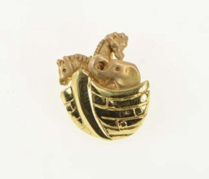 14K Yellow Gold Noah's Ark Biblical Bible Story Flood Charm/Pendant