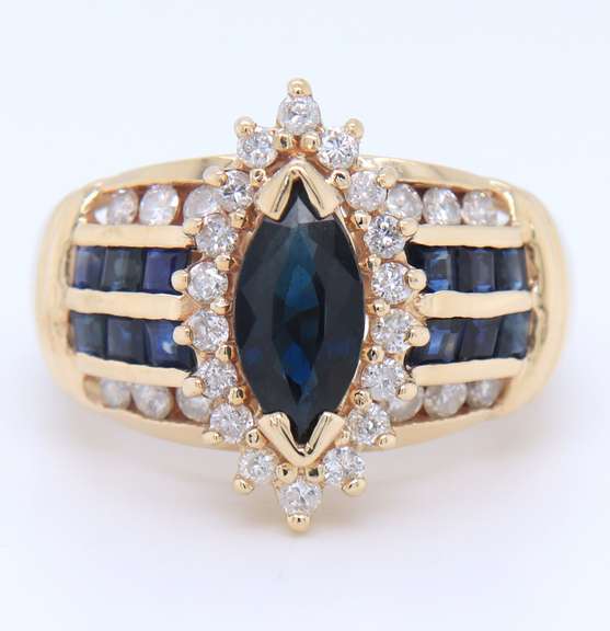 Fantastic Yellow Gold Blue Sapphire and Diamond Cocktail Ring
