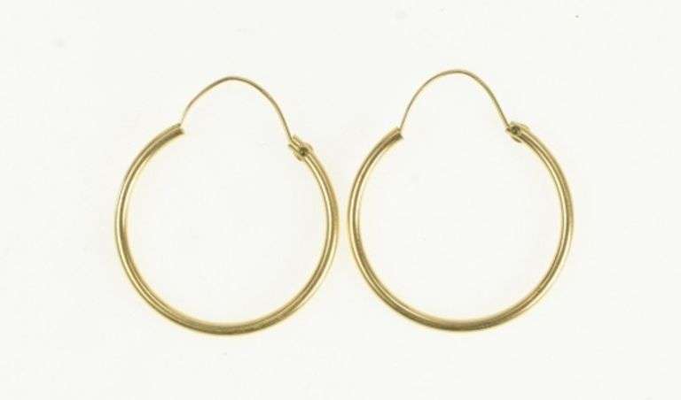 14K Yellow Gold 22.5mm Classic Vintage Simple Hoop Earrings