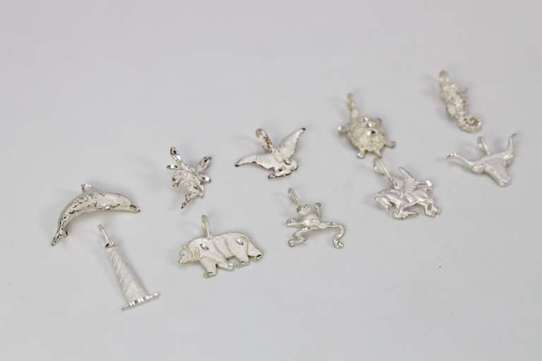 .925 Sterling Silver Frosted Finish Charm Set Lot of 10 Charms/Pendants