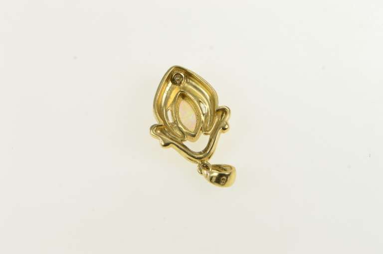 14K Yellow Gold Opal Diamond Accent Vintage Statement Pendant