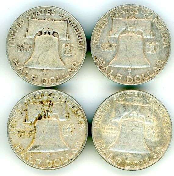 4 Different Silver Franklin Half Dollars 1952-1963-D