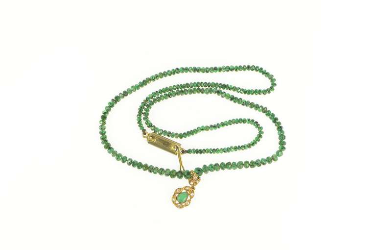 18K Yellow Gold Chrysoprase Diamond Green Tourmaline Beaded Necklace
