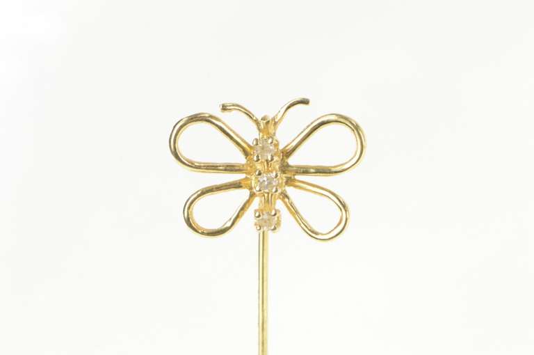 14K Yellow Gold Diamond Inset Butterfly Classic Vintage Pin/Brooch