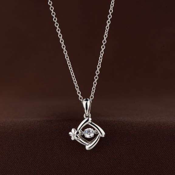 Platinum over 925 sterling silver with center dancing stone pendant