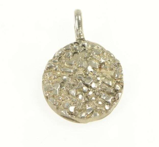 Sterling Silver Round Textured Nugget Abstract Heavy Medallion Pendant