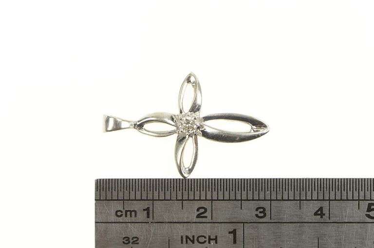 10K White Gold Diamond Inset Curvy Cross Christian Faith Pendant