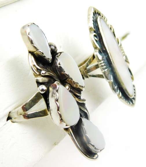 2 Navajo Sterling Mother of Pearl Rings, Size 6.5