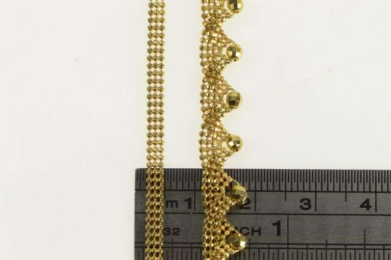 18K Yellow Gold Scalloped Mesh Ball Fringe Squared Chain Necklace