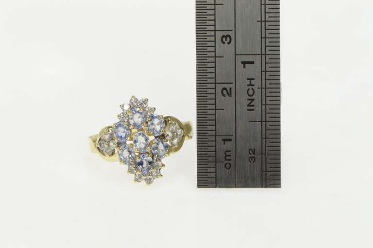 10K Yellow Gold Oval Tanzanite Diamond Cluster Statement Ring