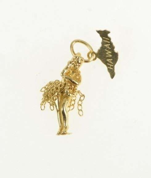 14K Yellow Gold 3D Articulated Hawaii Hula Souvenir Charm/Pendant