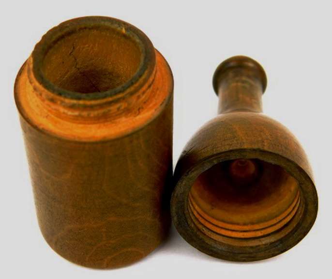 Antique French Wood Bottle with Glass Dice