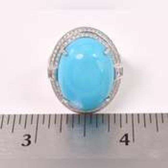 Wonderful Turquoise and Diamond Ring in 14K White Gold