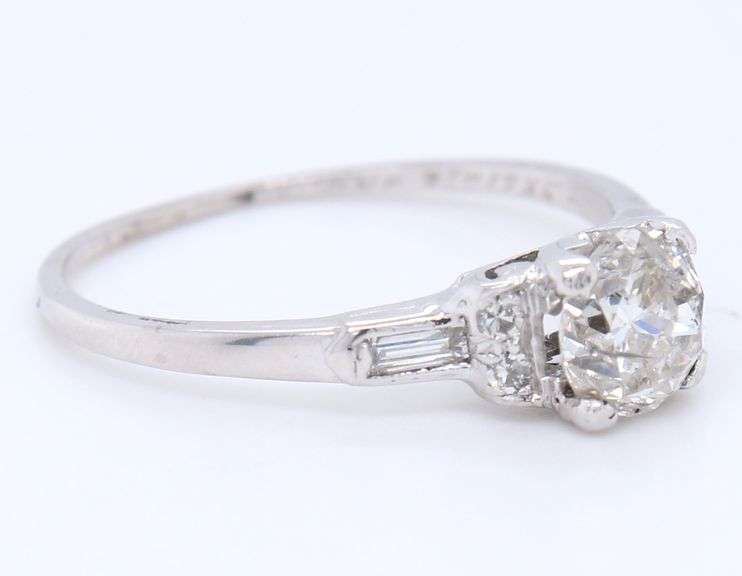 Dazzling  Platinum Round Brilliant Cut Euro Diamond Ring with RBC and Bag Sides