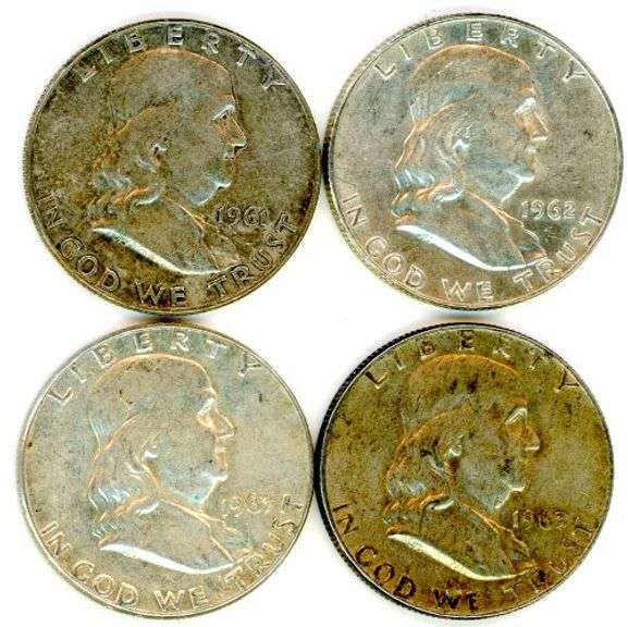4 Different Silver Franklin Half Dollars 1961-D-1963-D
