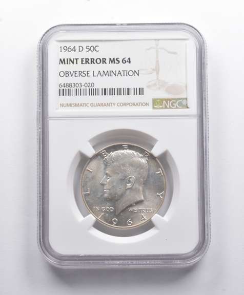 Mint Error MS64 1964-D Kennedy Half Dollar OBV Lamination NGC