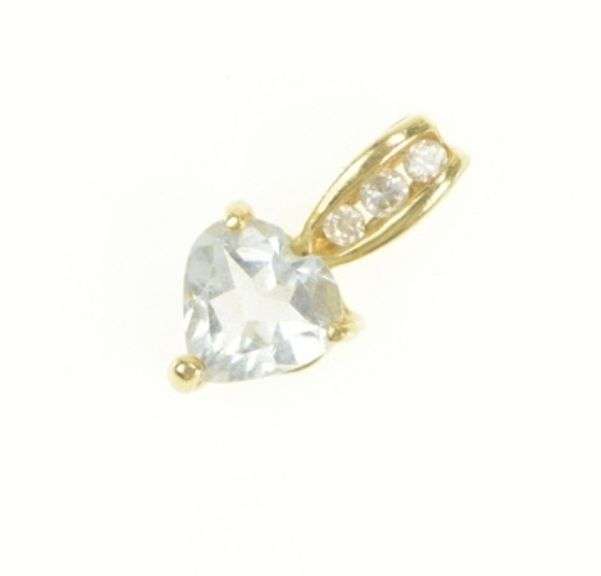 10K Yellow Gold Heart Blue Topaz Diamond Vintage Pendant