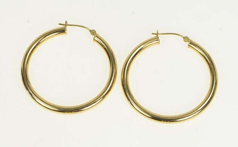 14K Yellow Gold 35.3mm Classic Vintage Statement Hoop Earrings