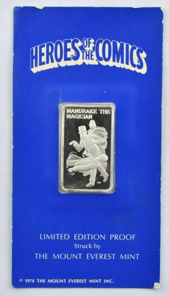 Heroes Of Comics Mandrake The Magician 1974 Everest 1TOz Silver PF Bar