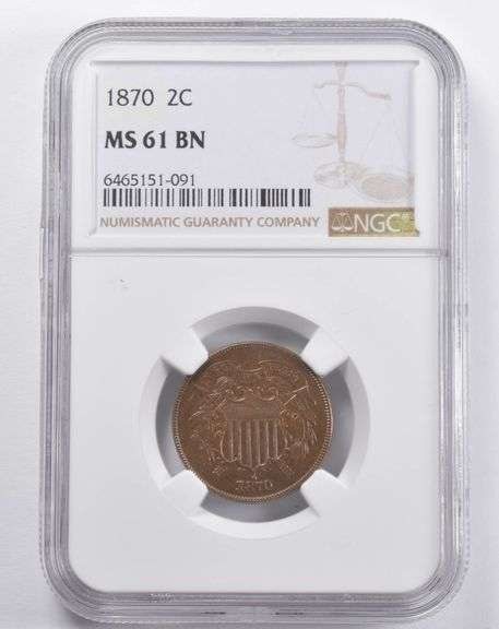 MS61 BN 1870 Union Shield Two-Cent Piece NGC