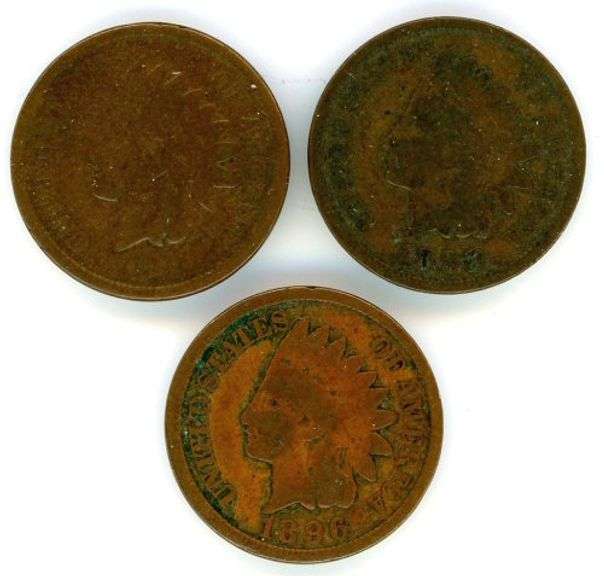 3 Different Indian Head Cents: 1873-1896