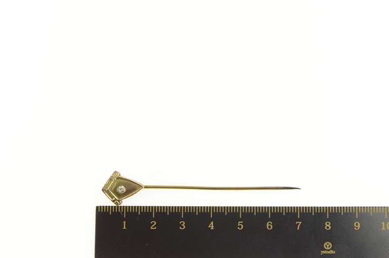 14K Yellow Gold Art Deco Diamond Ornate Geometric Stick Pin