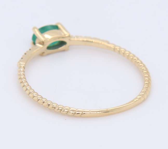 Handsome Yellow Gold oval Emerald and Diamond Stackable Ring