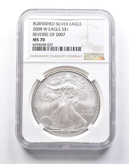 MS70 2008-W American Burnished Silver Eagle REV Of 2007 NGC