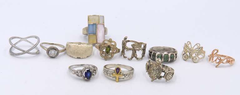 Group Lot of 12 Vintage 925 Sterling Silver Rings