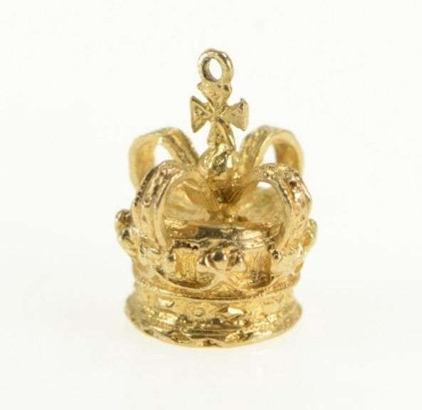 9K Yellow Gold 3D Crown Jewels Queen King Royal Charm/Pendant