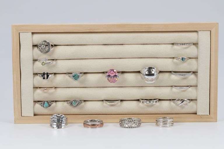 .925 Sterling Silver Curated Ring Set 20 RIng Lot Various Sizes & Styles