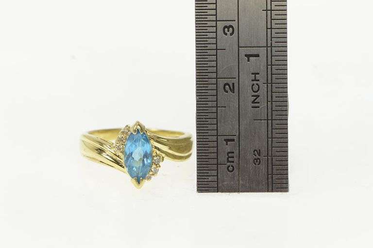 14K Yellow Gold Marquise Blue Topaz Diamond Cluster Accent Ring