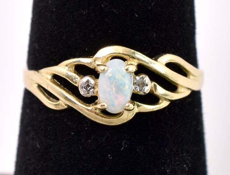 Fine Opal And Diamond Ring In Yellow Gold