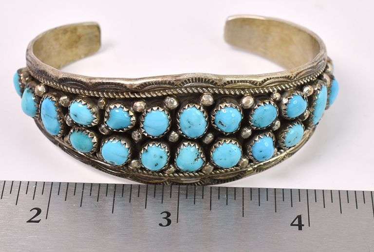 Blue Turquoise Cuff Bracelet In Sterling Silver