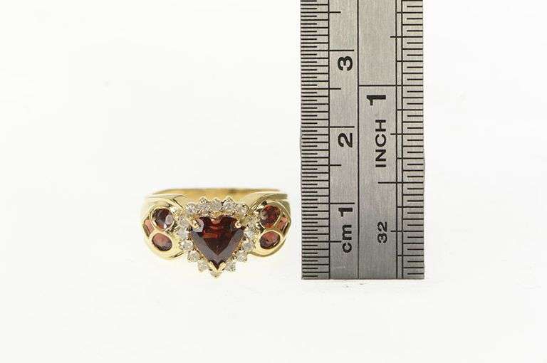 14K Yellow Gold Heart Garnet Diamond Halo Valentine Love Ring