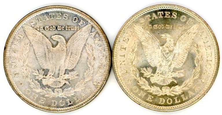Two Different Morgan Silver Dollars: 1900 & 1921