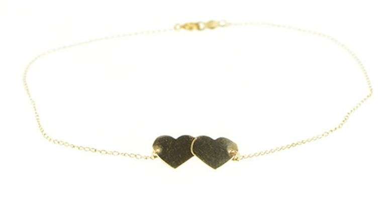 14K Yellow Gold Interlocking Heart Love Symbol Chain Anklet Bracelet