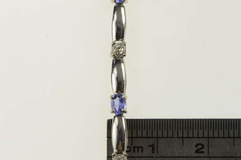 14K White Gold Tanzanite Diamond Accent Bar Link Tennis Bracelet