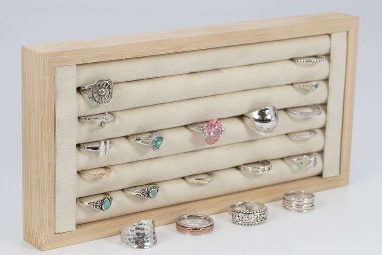 .925 Sterling Silver Curated Ring Set 20 RIng Lot Various Sizes & Styles