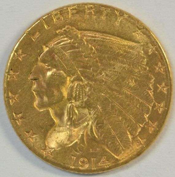 Lovely BU 1914-D US $2.50 Indian Gold Piece. Better date