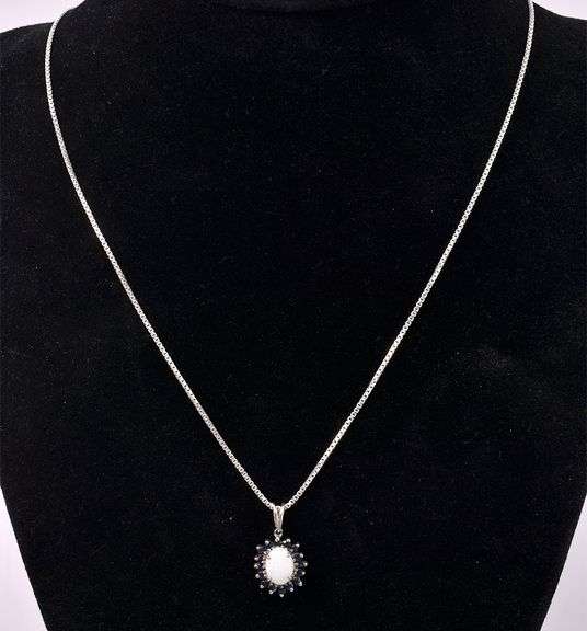 Opal And Blue Sapphire Pendant Necklace In Sterling Silver